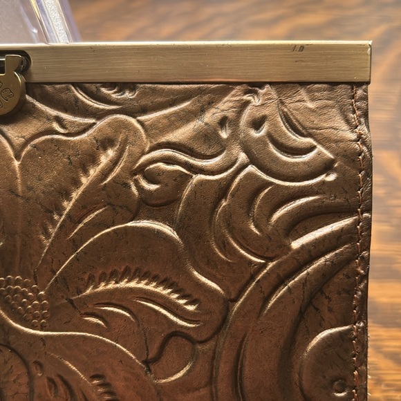 Patricia Nash Embossed Floral Leather Clutch—Bronze color - Picture 5 of 11